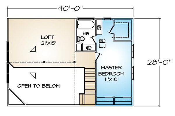 PMHI Auburn Chalet second floor plan with master bedroom and large loft