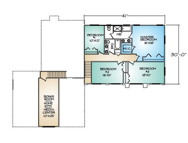 PMHI El Dorado second floor plan with 4 bedrooms and bonus room over garage