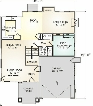 PMHI Emeral first floor plan with two story entry living room and ground floor bedroom