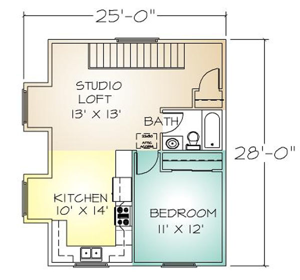 Pre-enginnered Austin plan by PMHI has studio loft and 1 bedroom