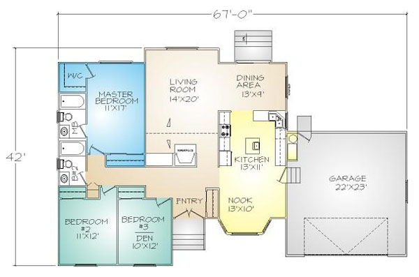 PMHI huntington floor plan with 3 bedrooms and open living area